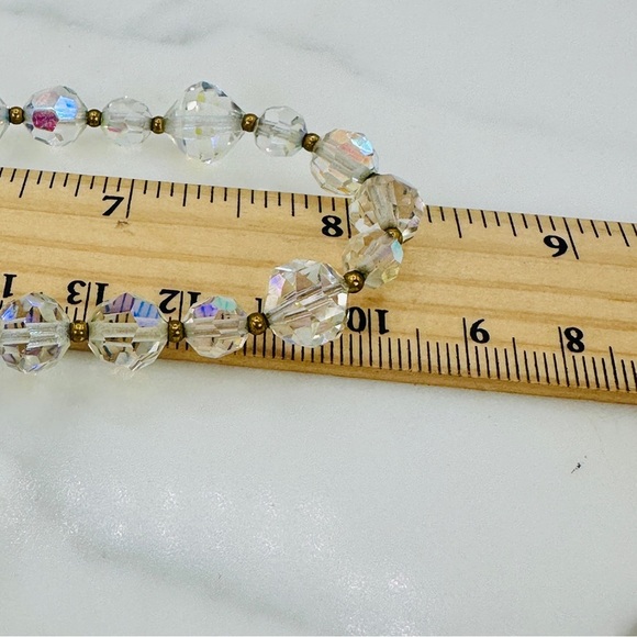 Vintage AB Aurora Borealis Crystal Necklace Faceted Beads Iridescent 16.5” Glam - Picture 10 of 11